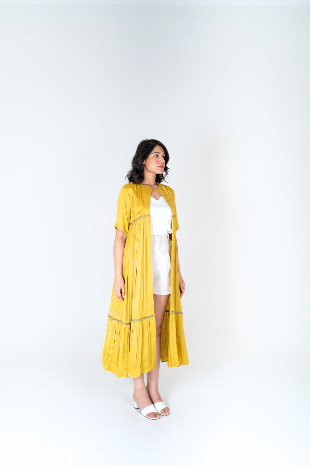 Yellow-Green Braided Gather Long Cape