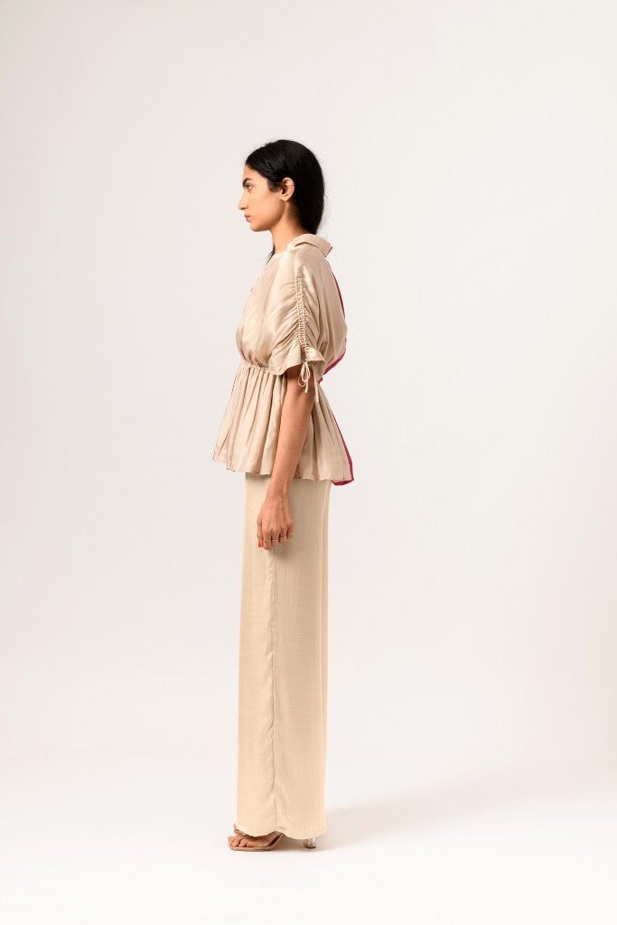 Wine-Ecru Half Co-ord Set