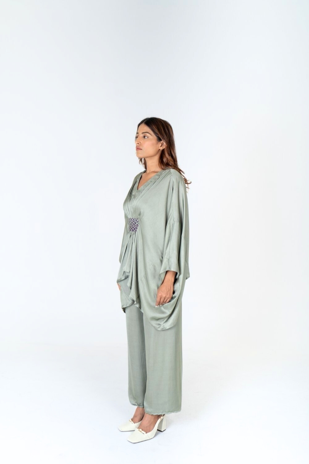 Green-Purple Braided Kaftan Co-rd Set