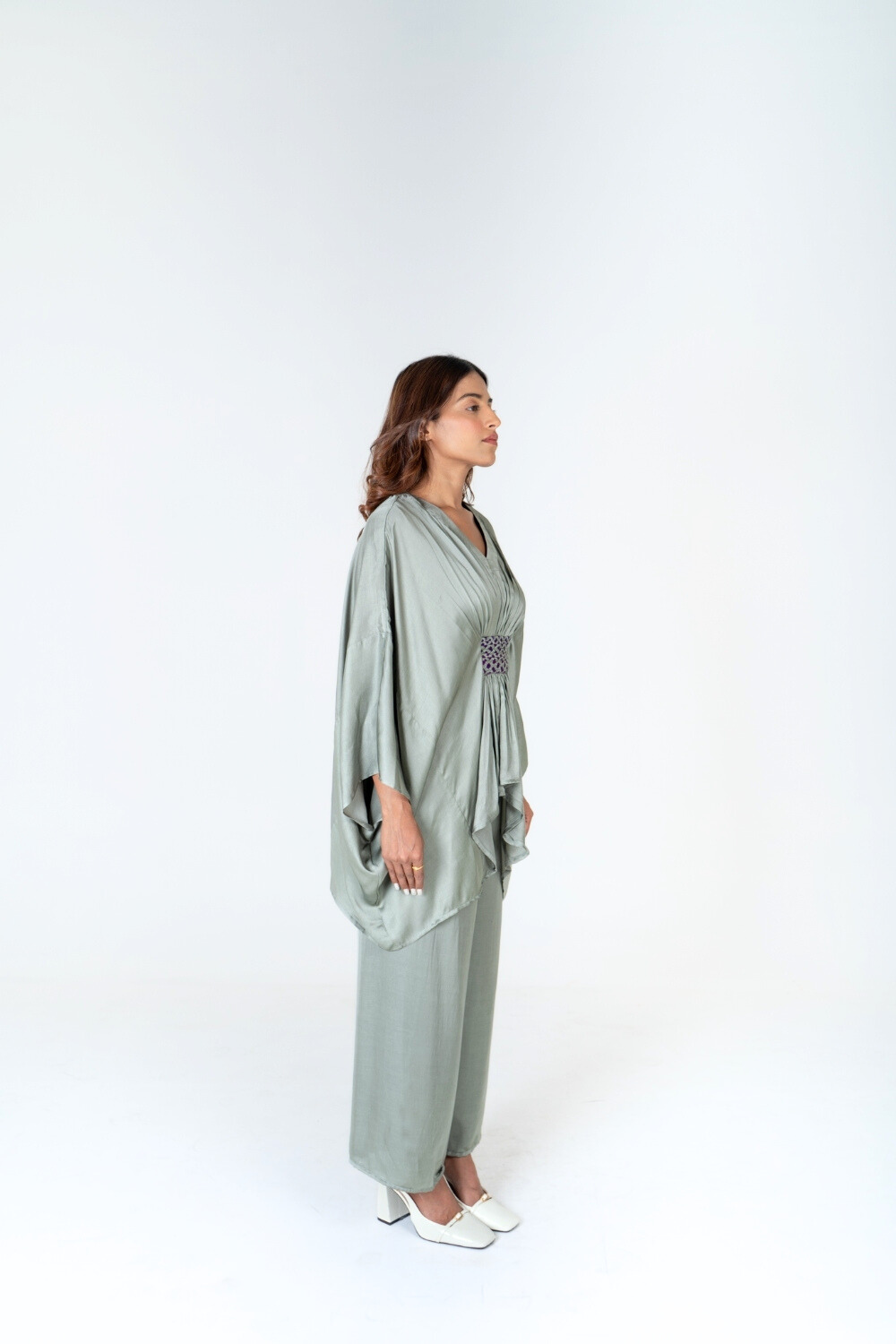 Green-Purple Braided Kaftan Co-rd Set