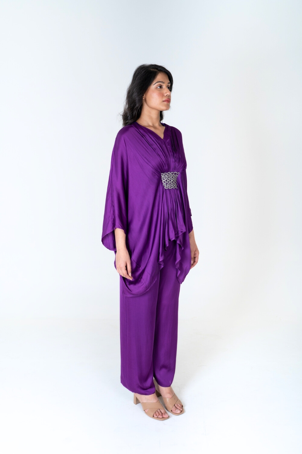 Purple-Green Braided Kaftan Co-ord Set