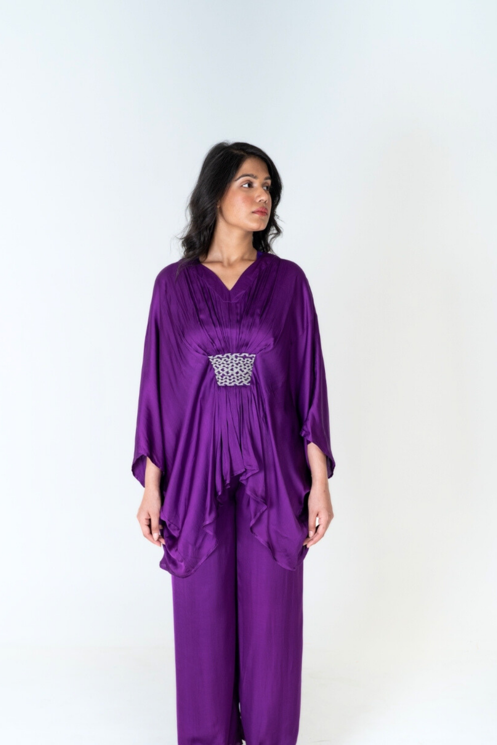 Purple-Green Braided Kaftan Co-ord Set