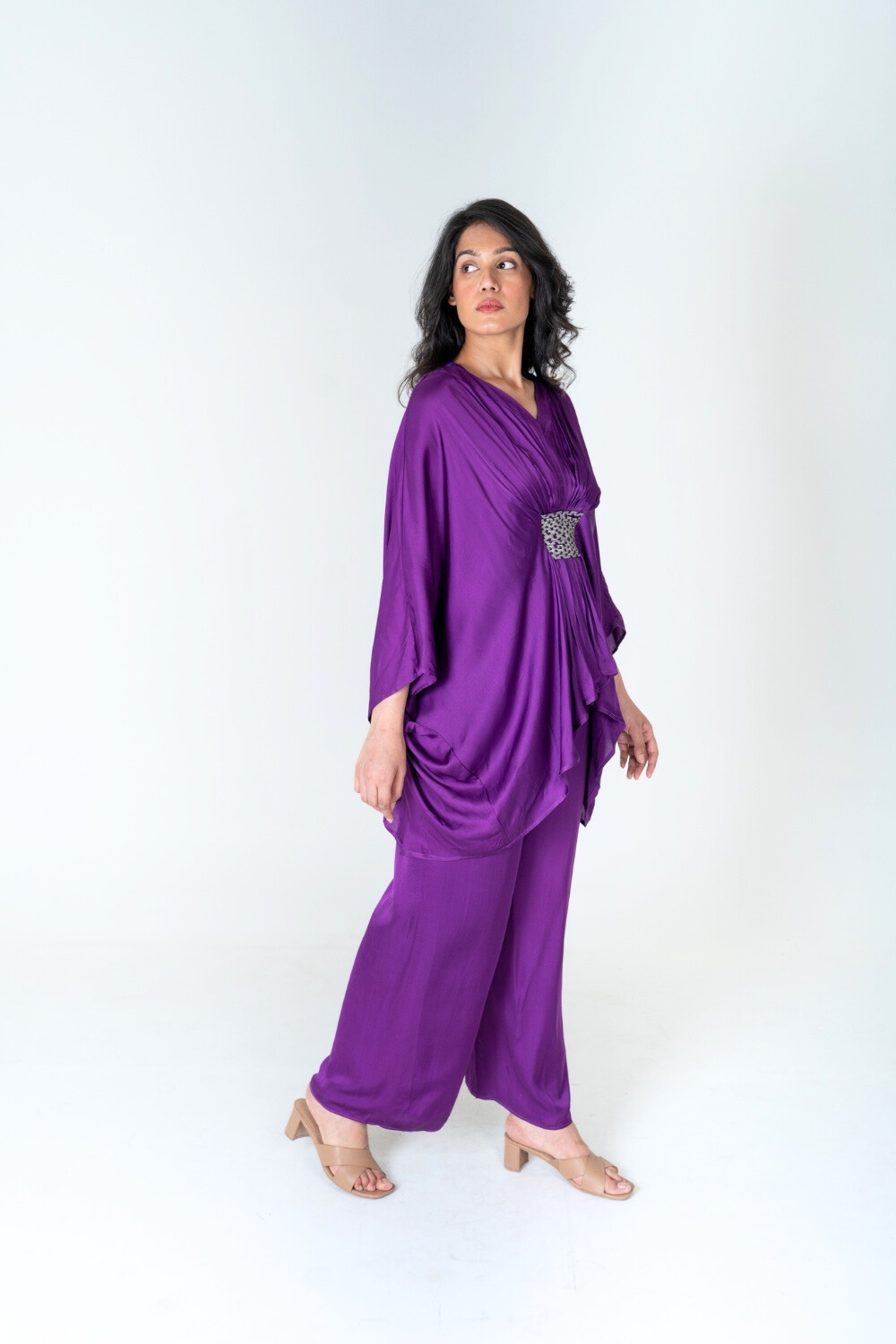 Purple-Green Braided Kaftan Co-ord Set