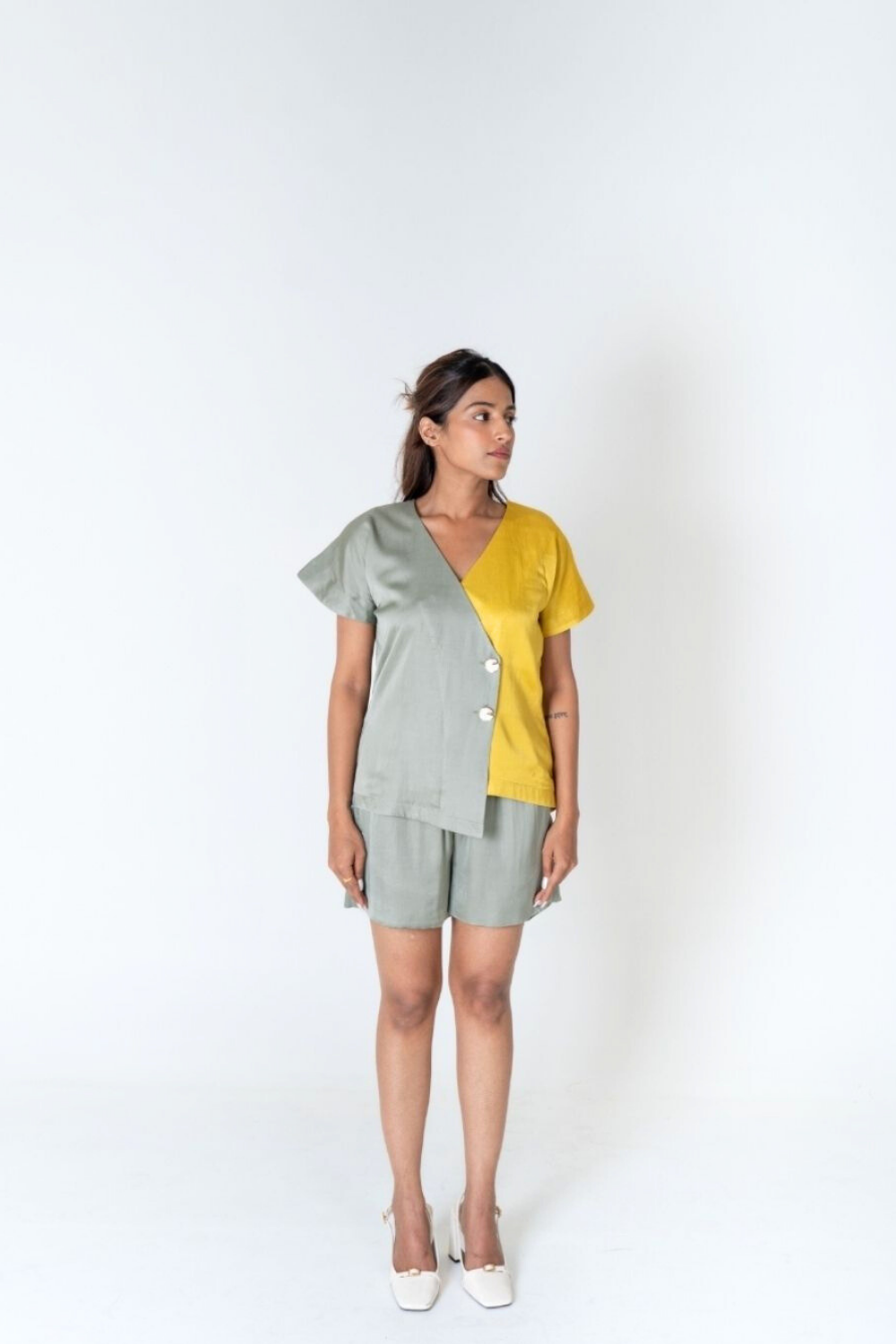 Green-Yellow Short Co-ord Set