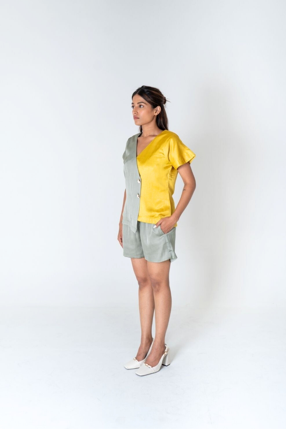 Green-Yellow Short Co-ord Set