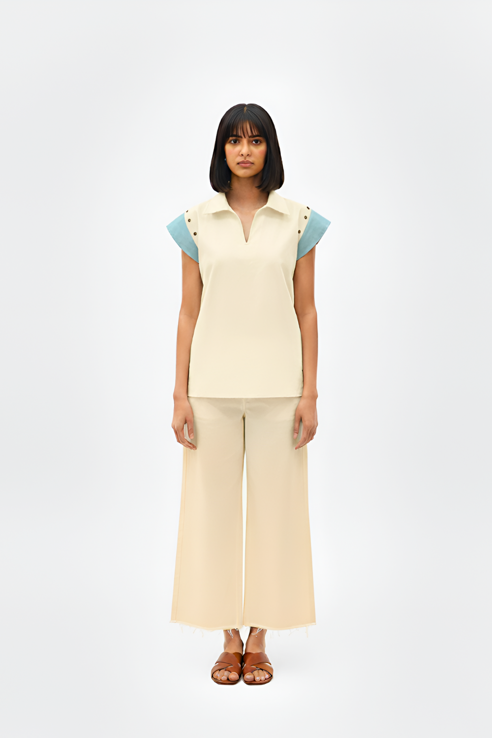 Ivory-Tiffany Blue Colorblock Co-ord Set