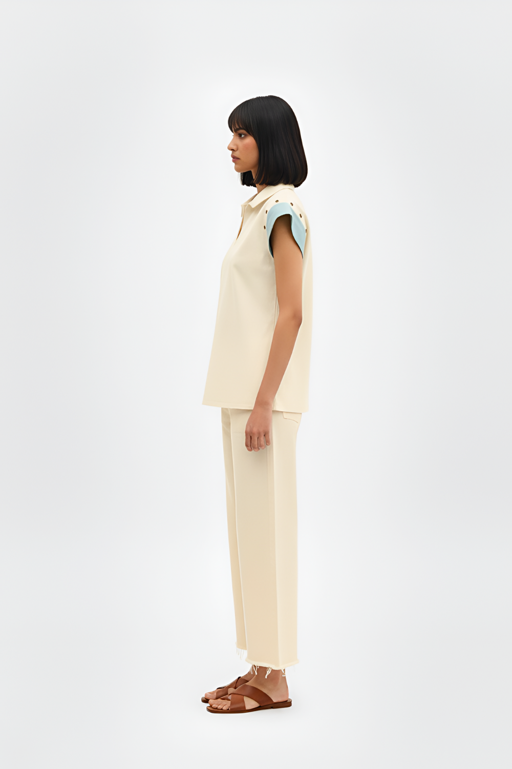 Ivory-Tiffany Blue Colorblock Co-ord Set