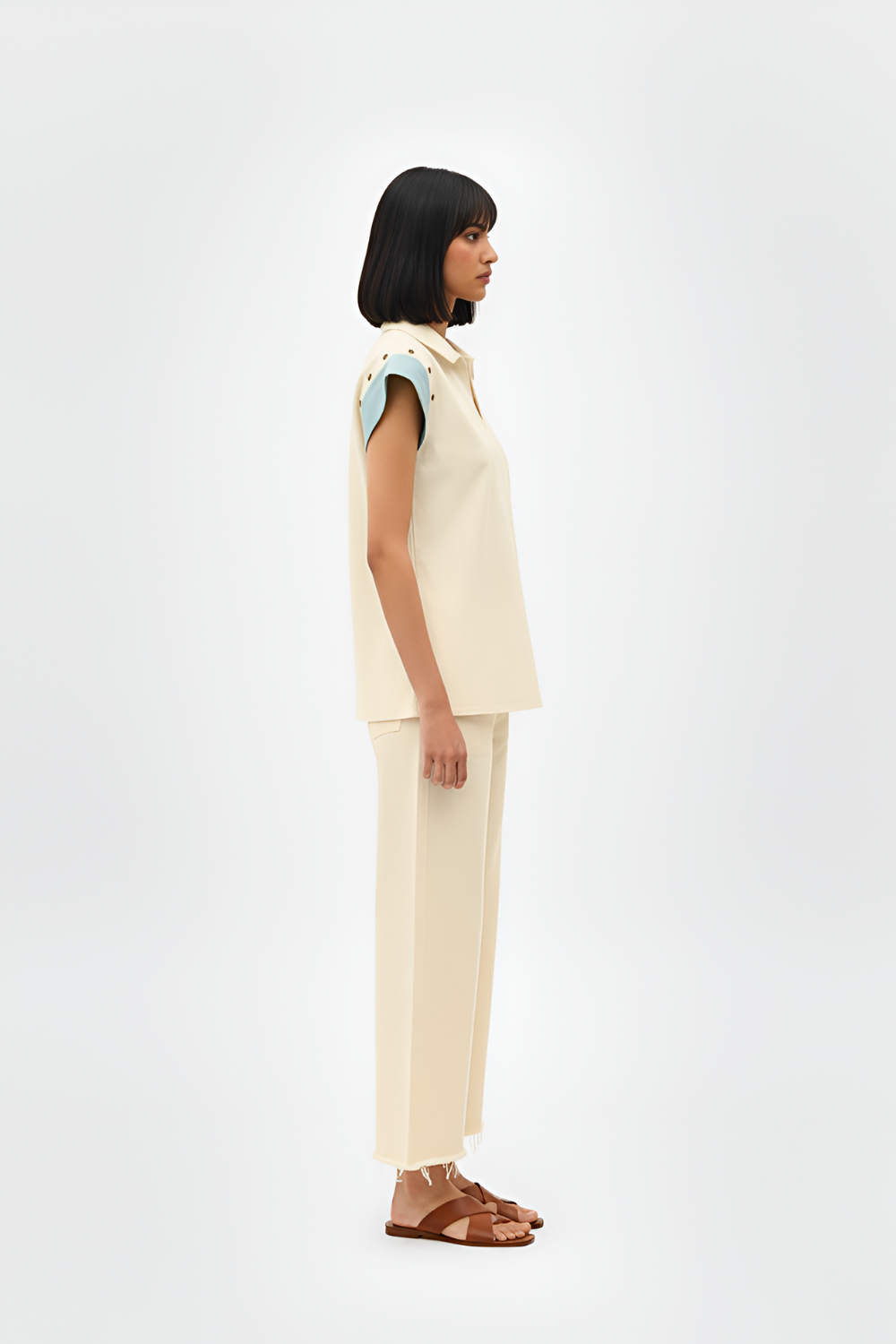 Ivory-Tiffany Blue Colorblock Co-ord Set