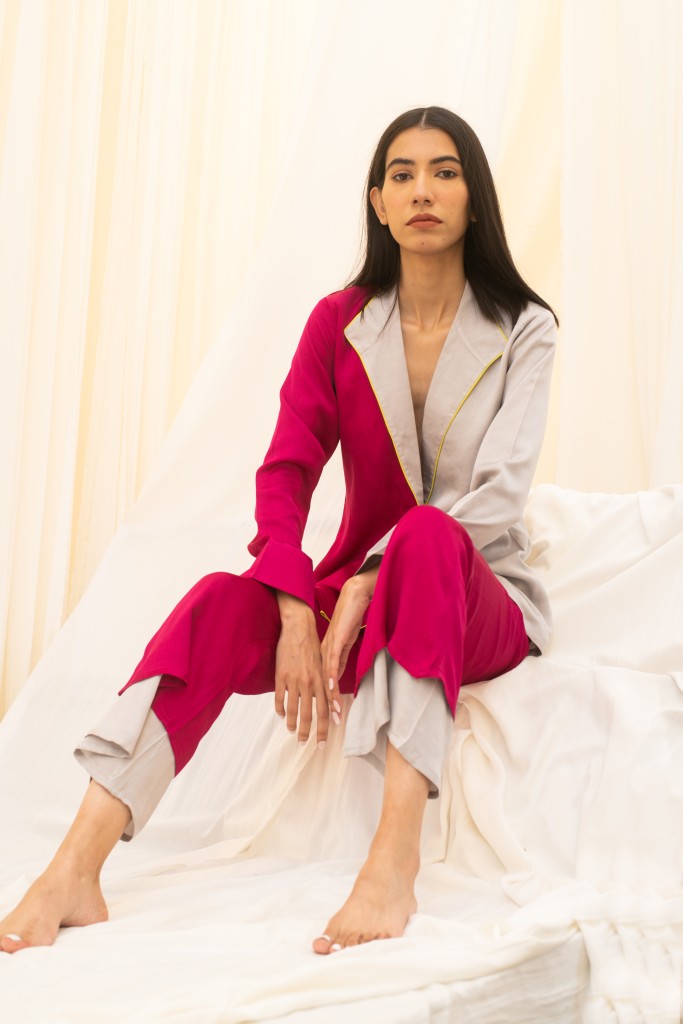 Wine-Grey Blazer Set
