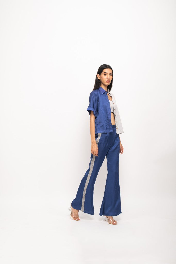 Blue-Grey Half &Half Rouching Set