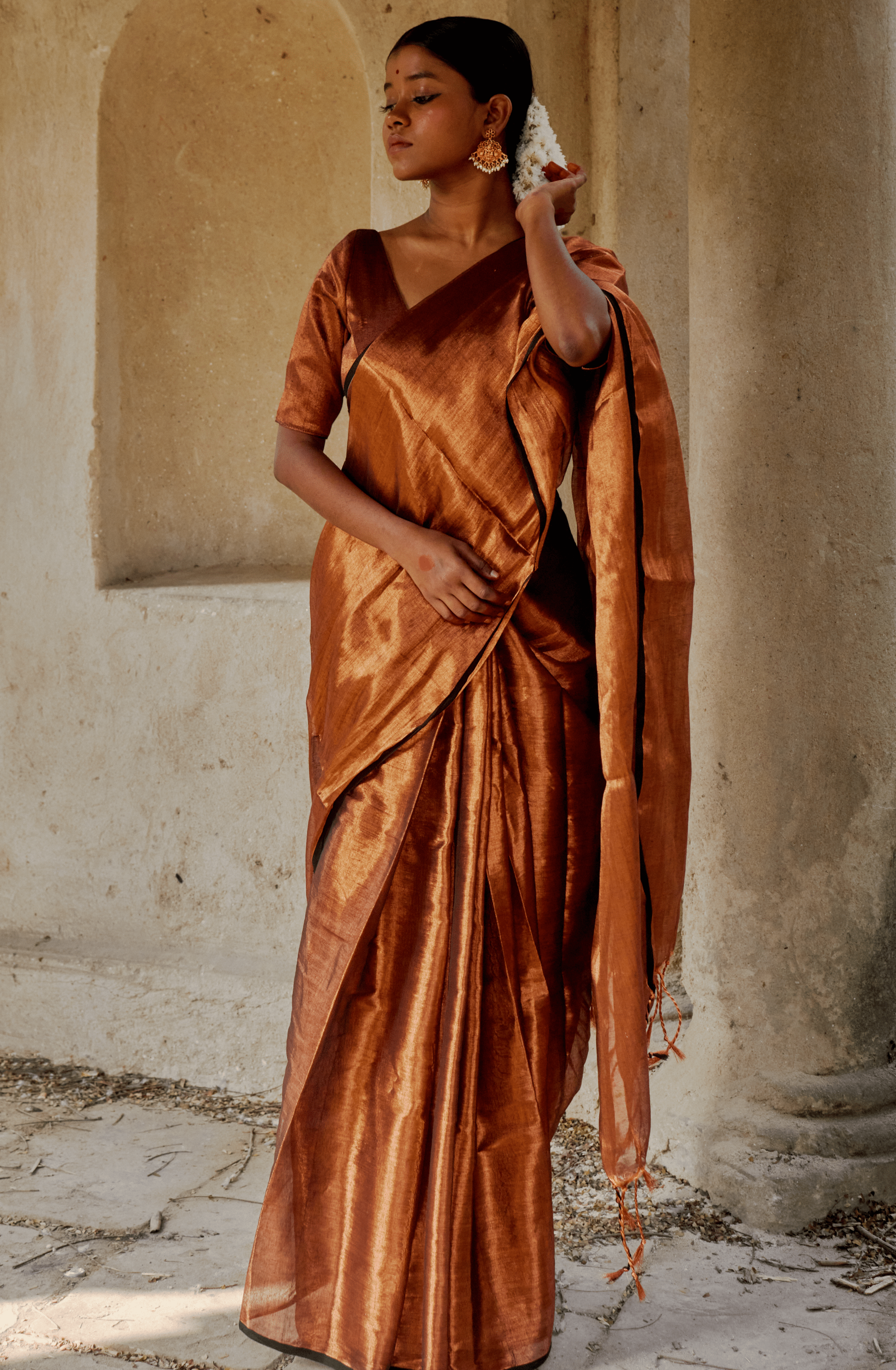 Copper Kalakar I Copper Handloom Tissue Saree