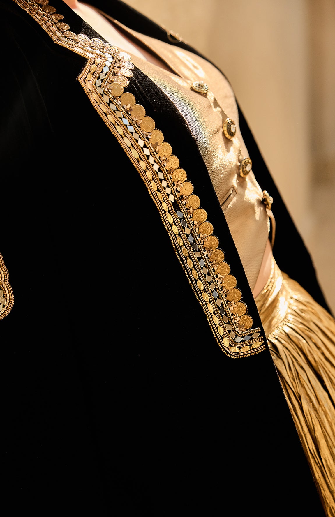 VELVET BLAZER SILK JACQUARD WAIST COAT CRUSHED LEHANGA