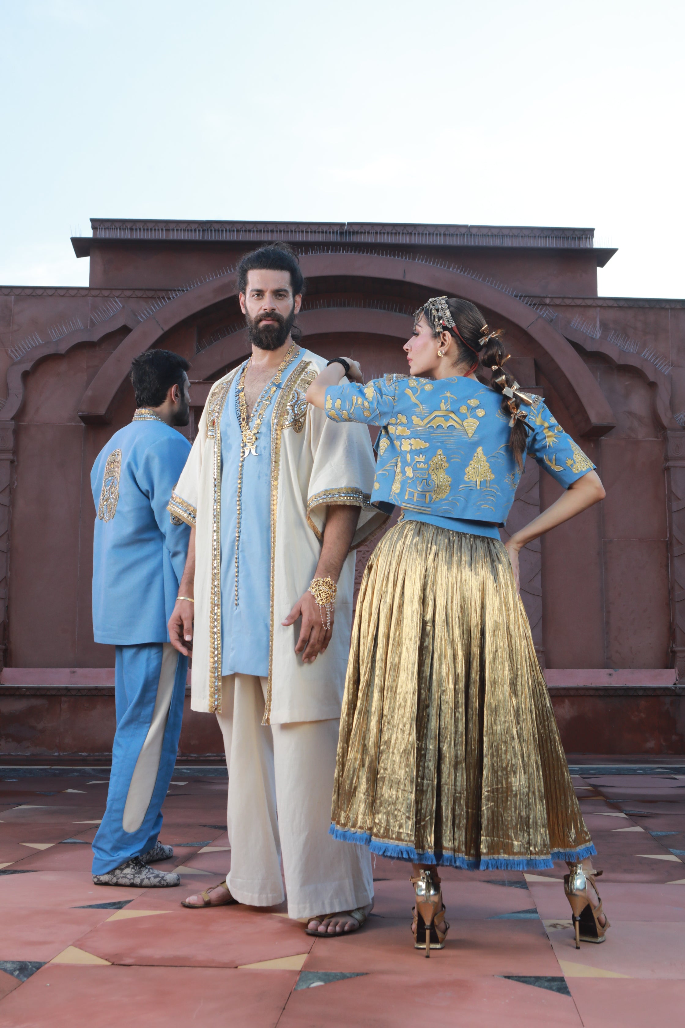 DEVI DRAPE KHADI KIMONO KAFTAAN WITH THIN DENIM AND KHADI PANTS