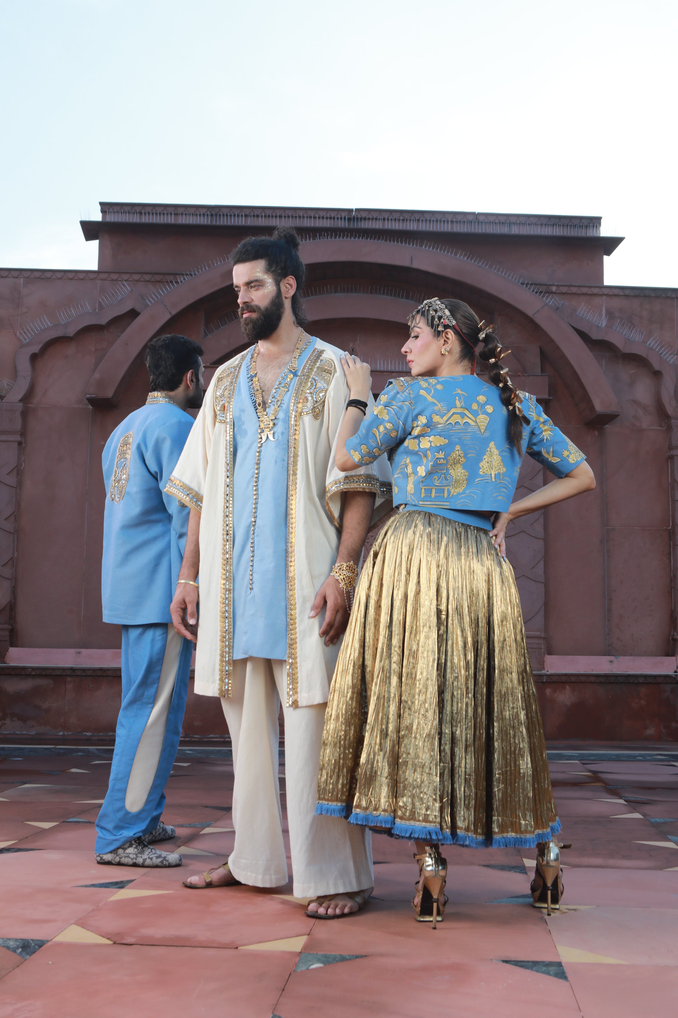 DEVI DRAPE KHADI KIMONO KAFTAAN WITH THIN DENIM AND KHADI PANTS