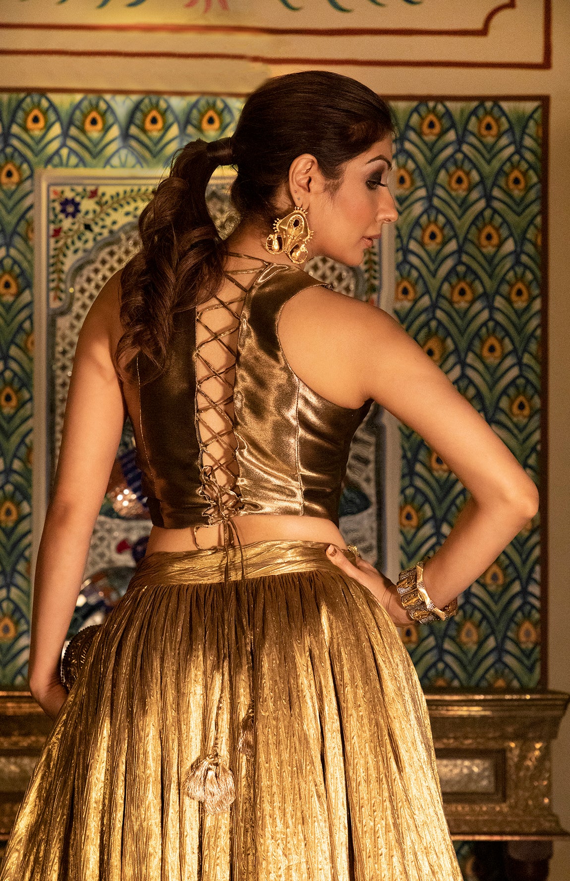 GOLD WAIST COAT AND GOLD LEHANGA
