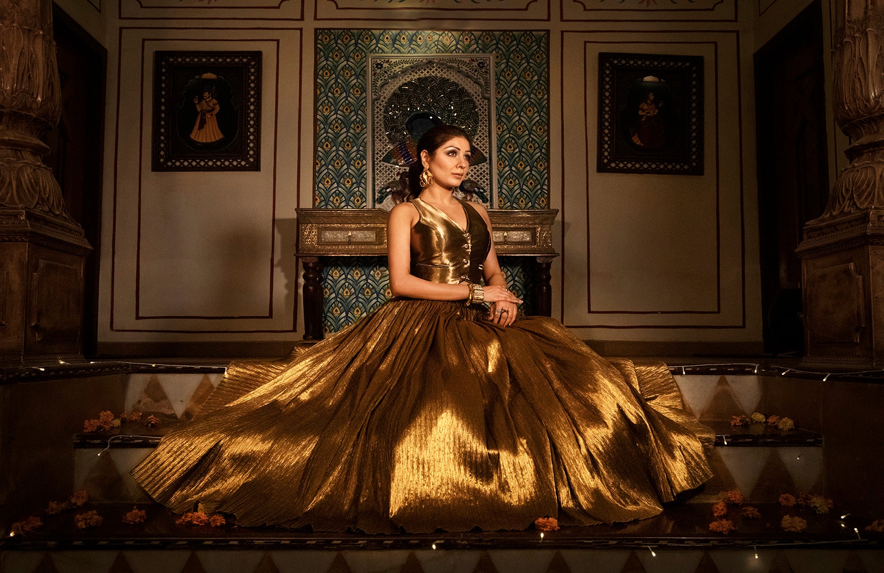 GOLD WAIST COAT AND GOLD LEHANGA