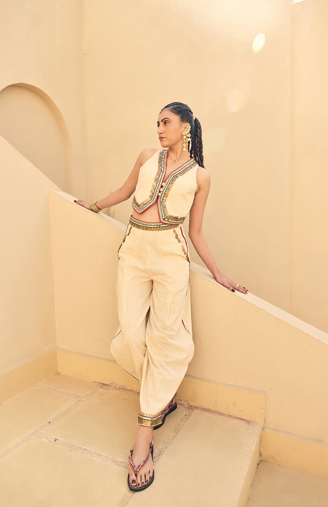 KHADI WAIST COAT WITH KHADI HAREM PANTS