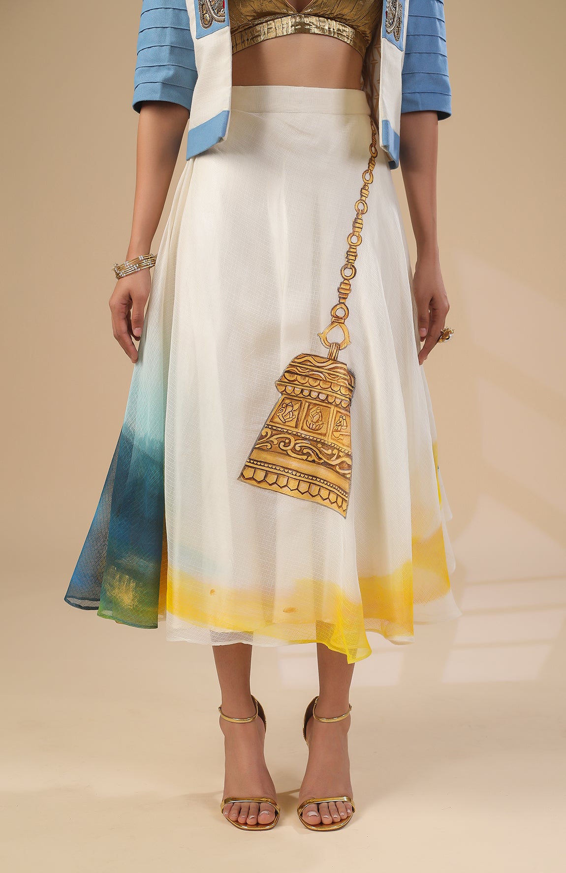 KOTA DORIA JACKET  GOLD BRALETTE WITH KOTA DORIA SKIRT