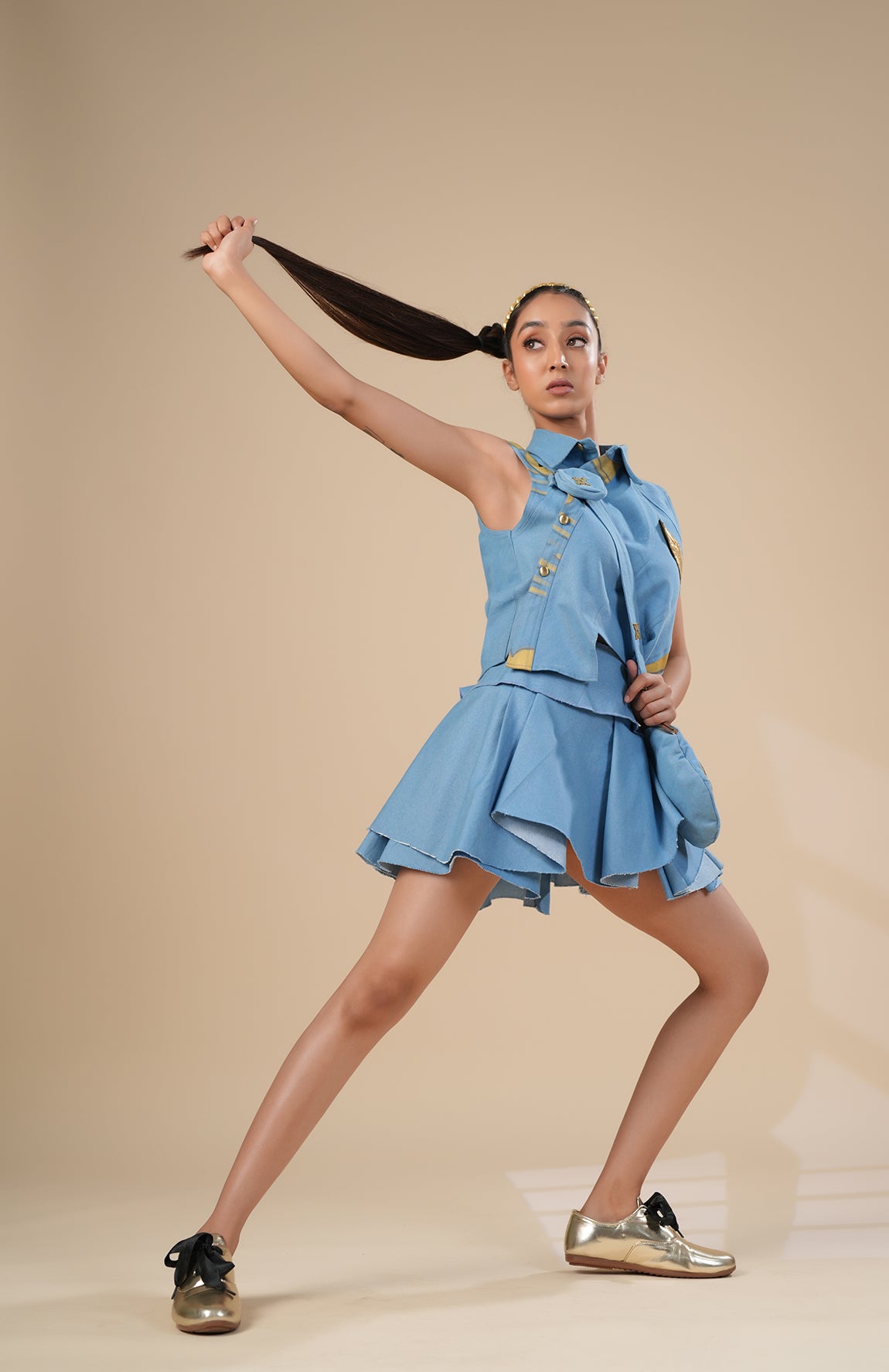 DENIM CROP JACKET  WITH DENIM SKIRT