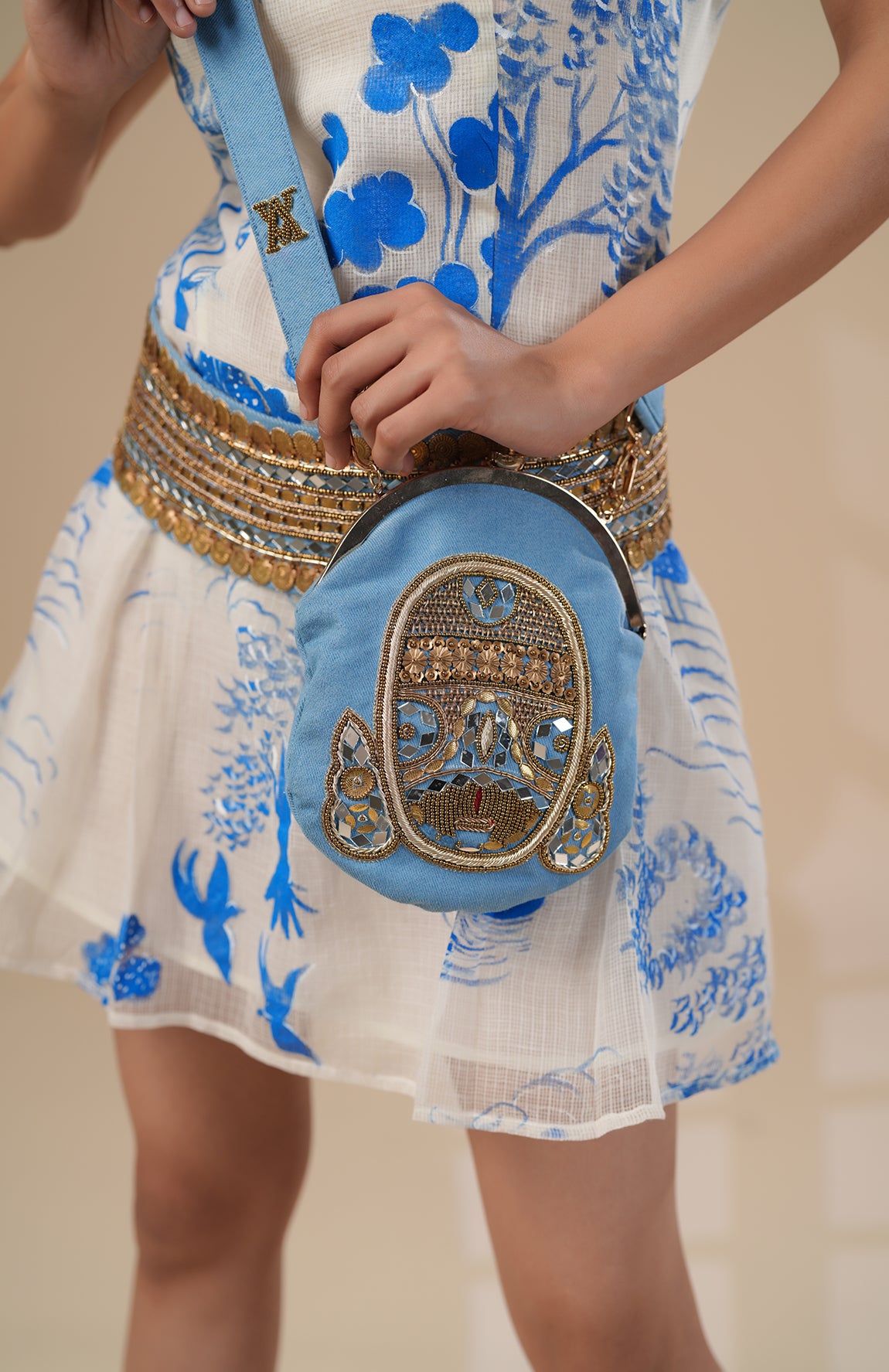DENIM BAG WITH HAND EMBELLISHMENT