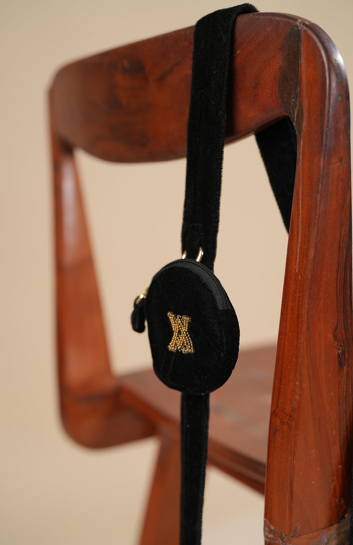 BLACK VELVET DENIM BAG WITH EMBELLISHMENT