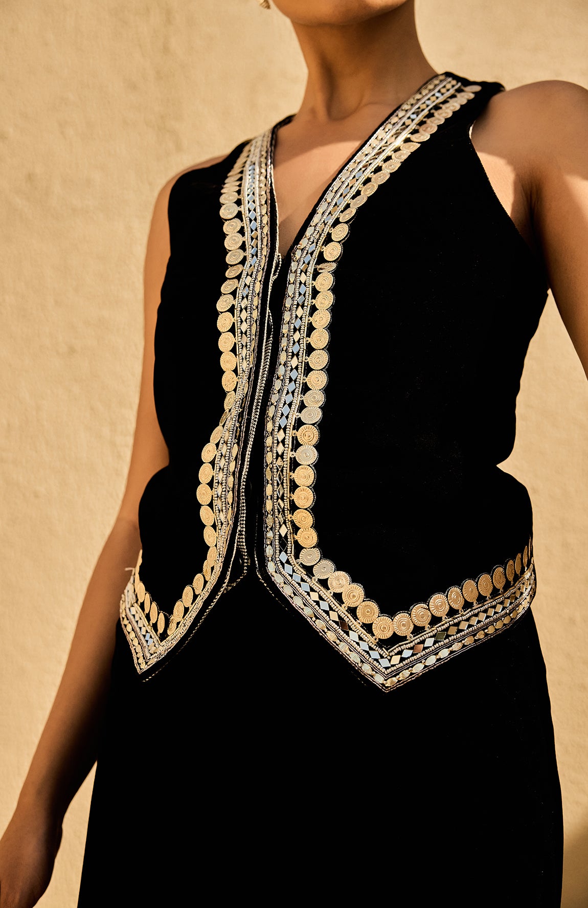 BLACK VELVET WAIST COAT AND VELEVT CARGO PANTS