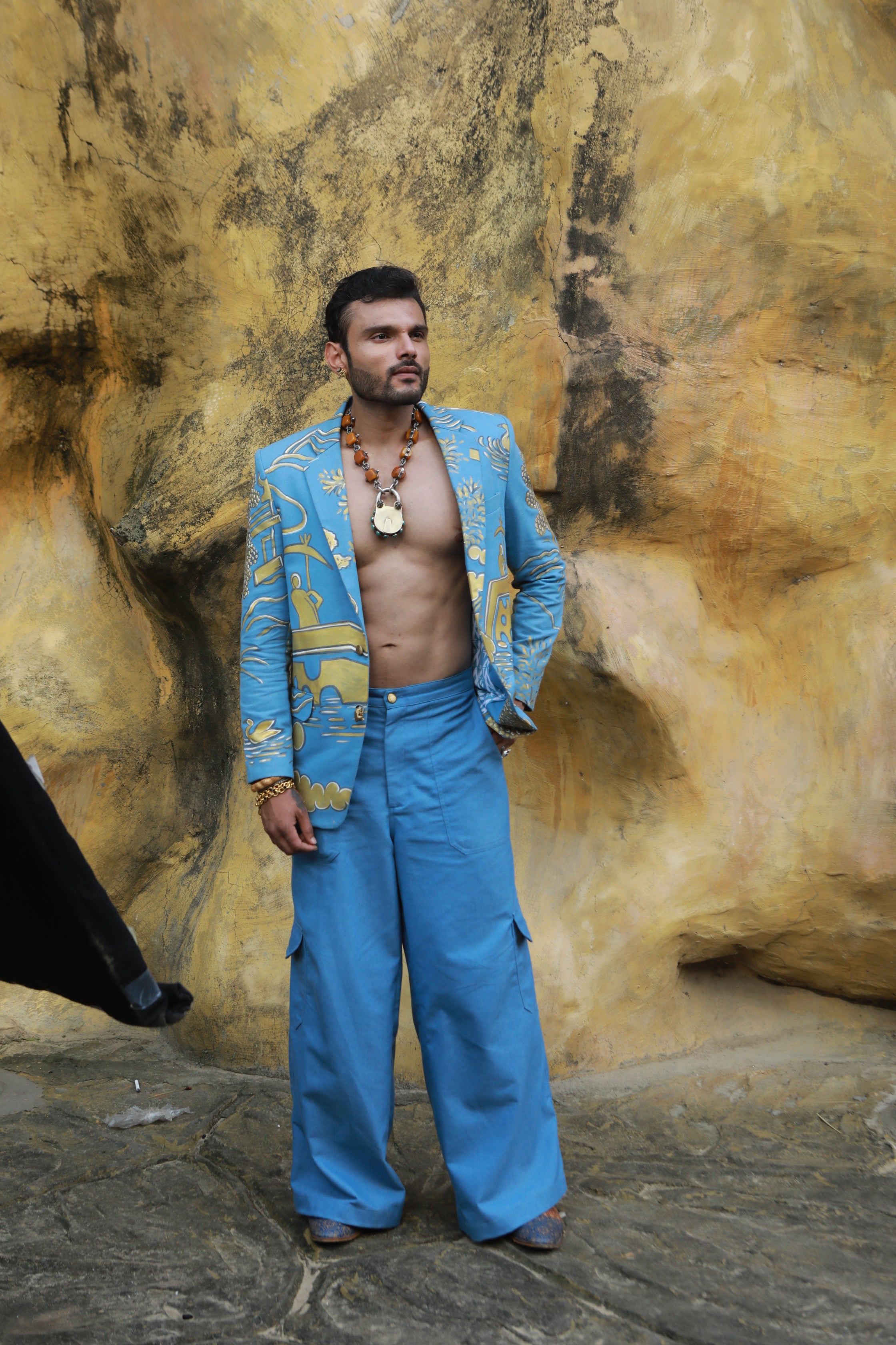 DEVI DRAPE DENIM HAND PAINTED BLAZER