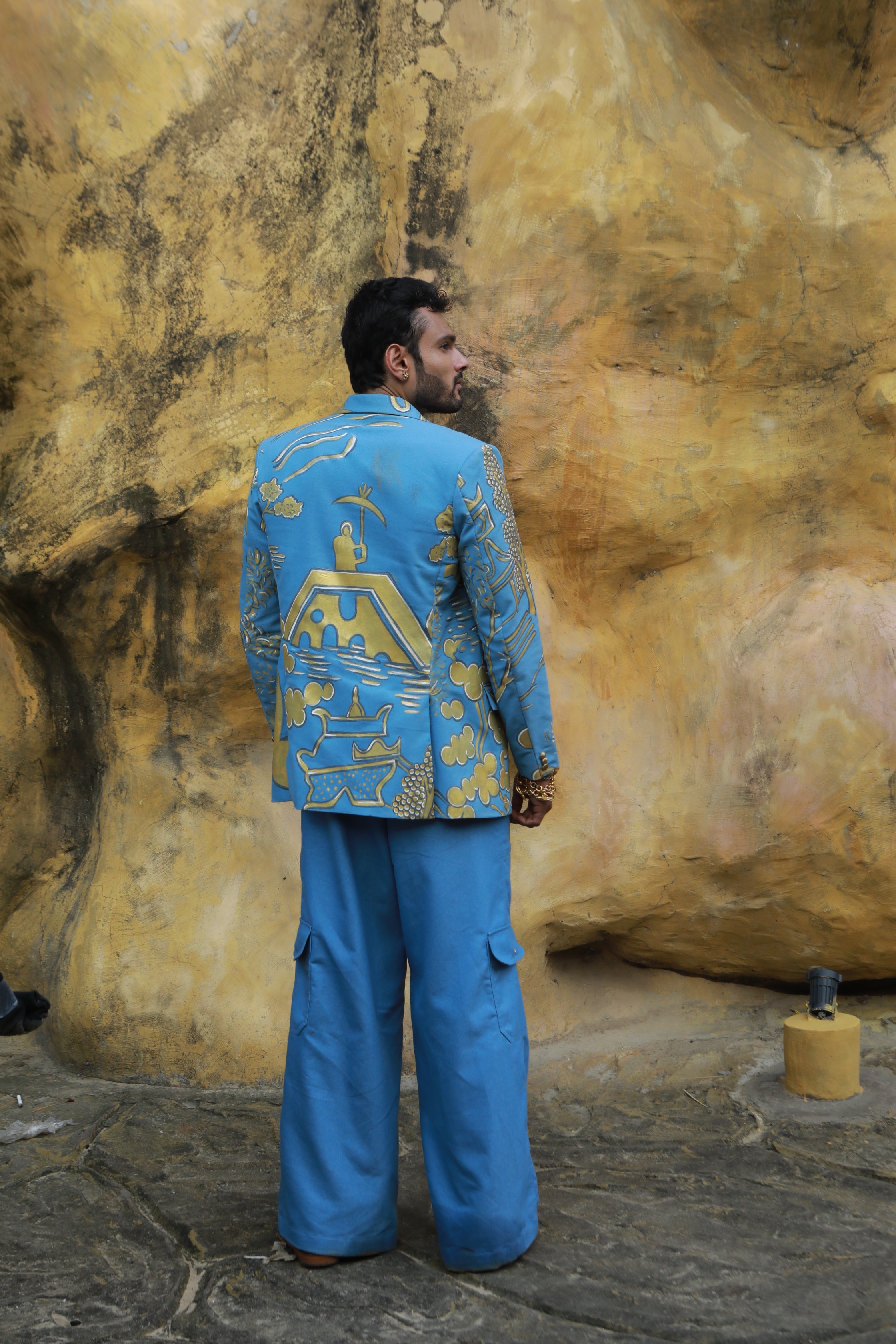DEVI DRAPE DENIM HAND PAINTED BLAZER