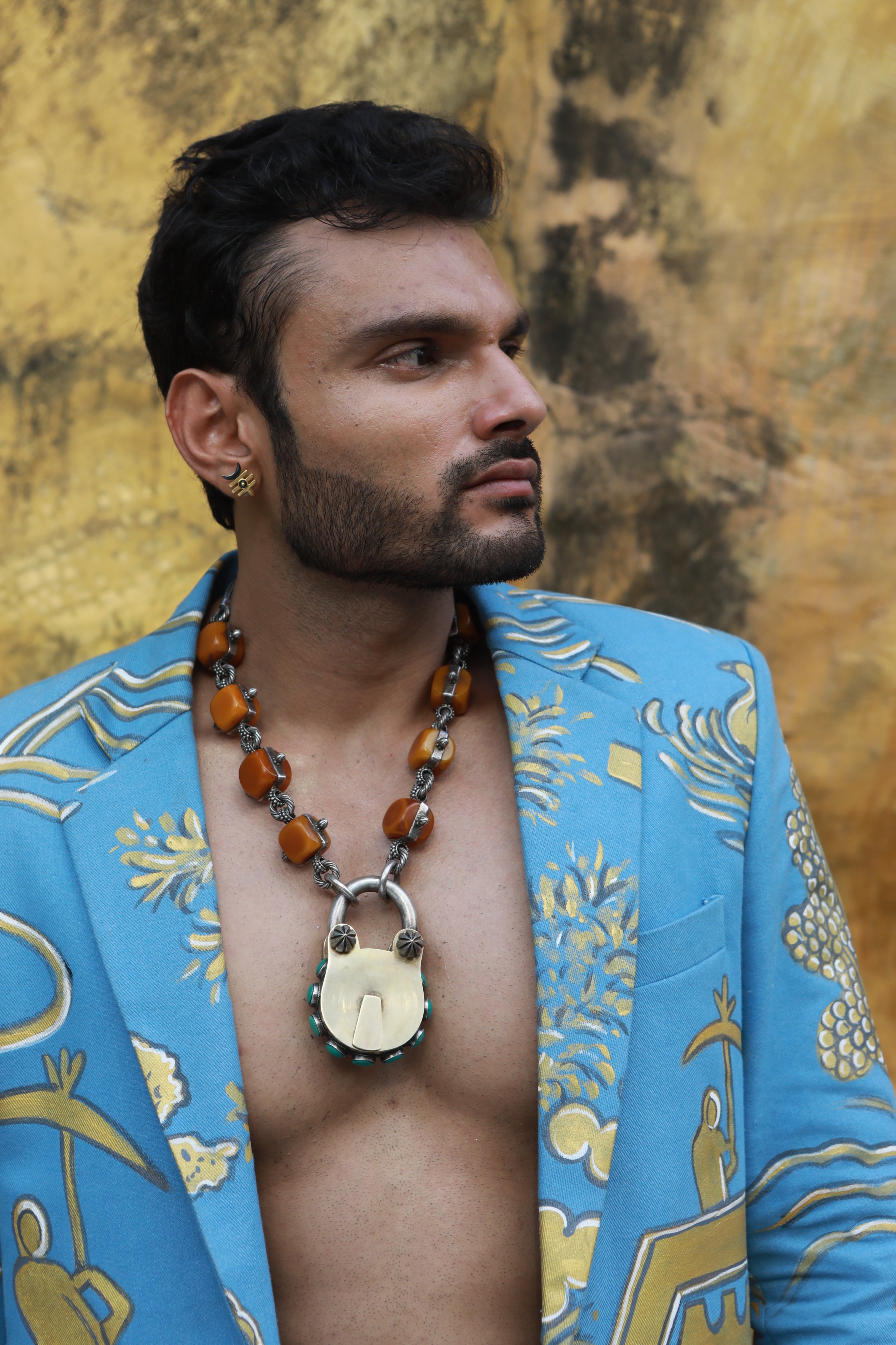 DEVI DRAPE DENIM HAND PAINTED BLAZER