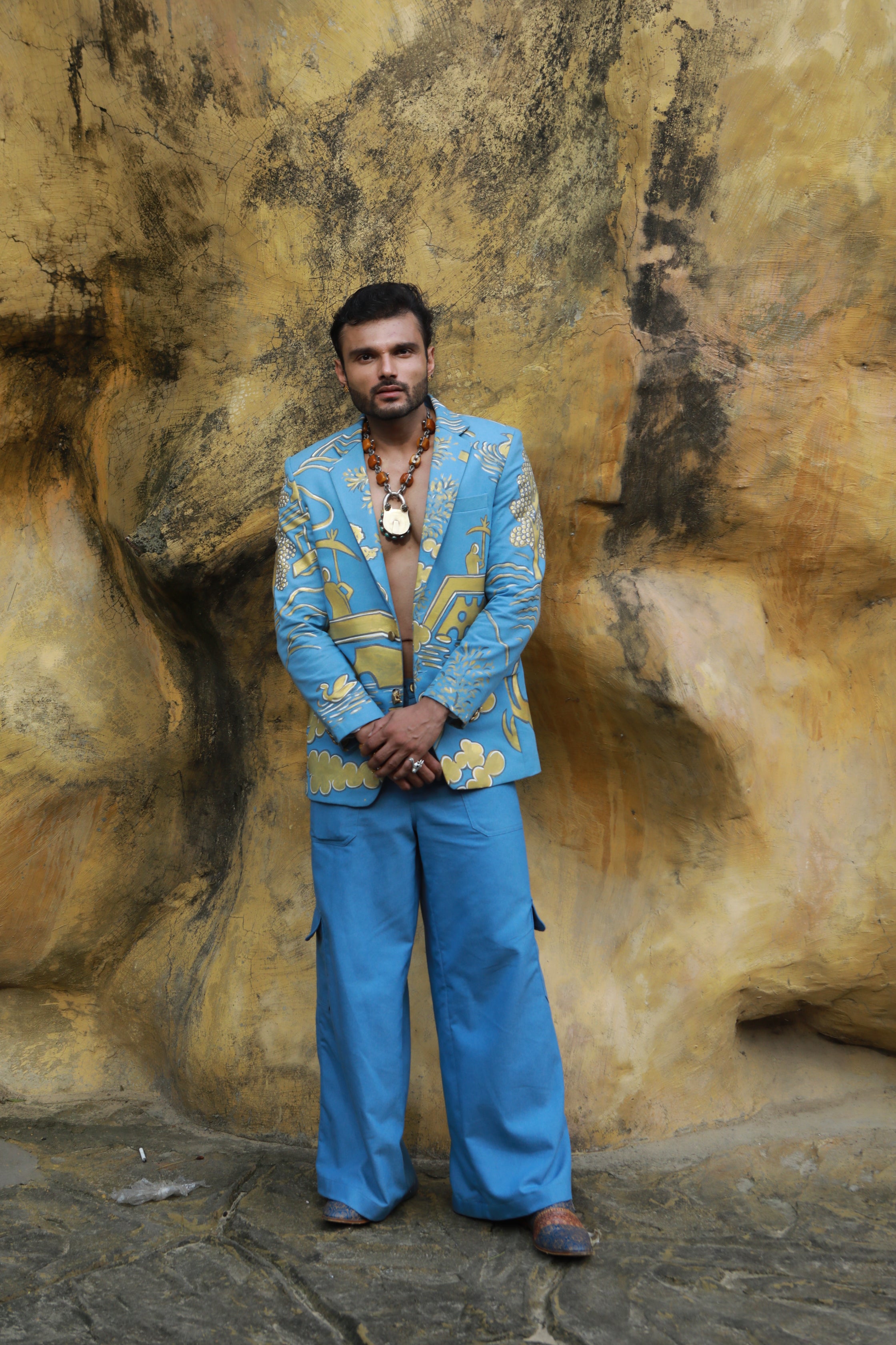 DEVI DRAPE DENIM HAND PAINTED BLAZER