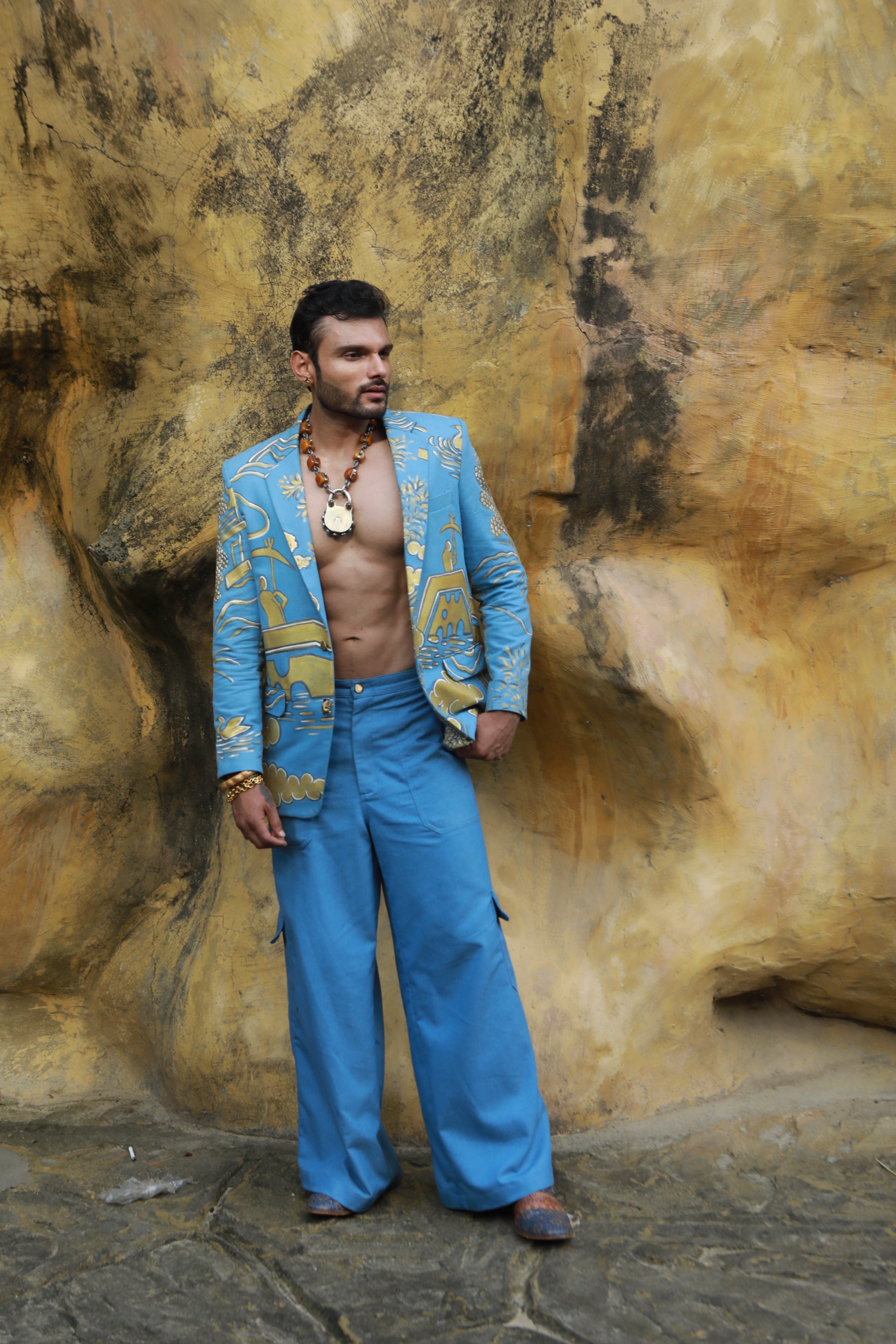 DEVI DRAPE DENIM HAND PAINTED BLAZER