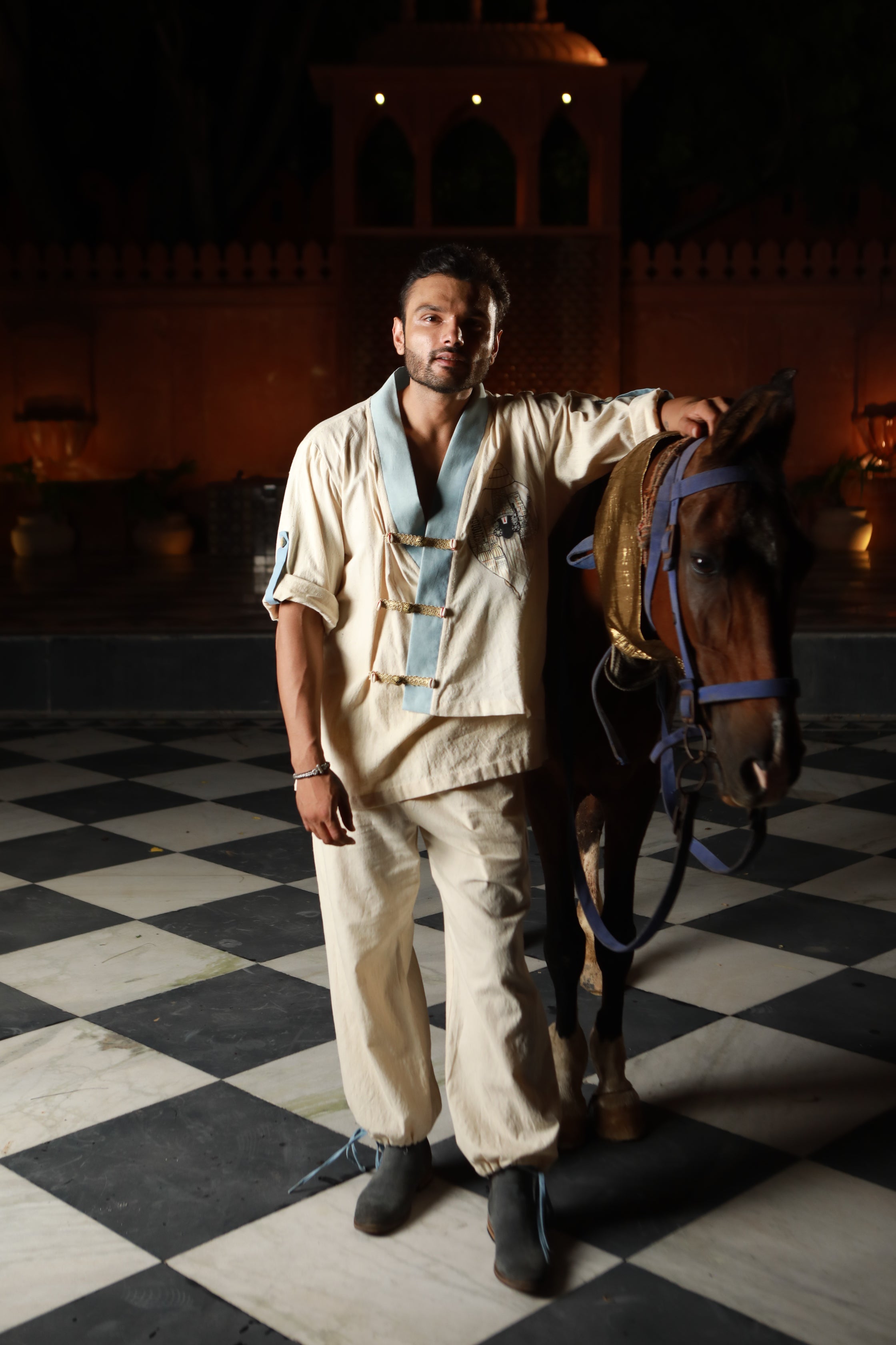 DEVI DRAPE IVORY SHIRT AND PANTS