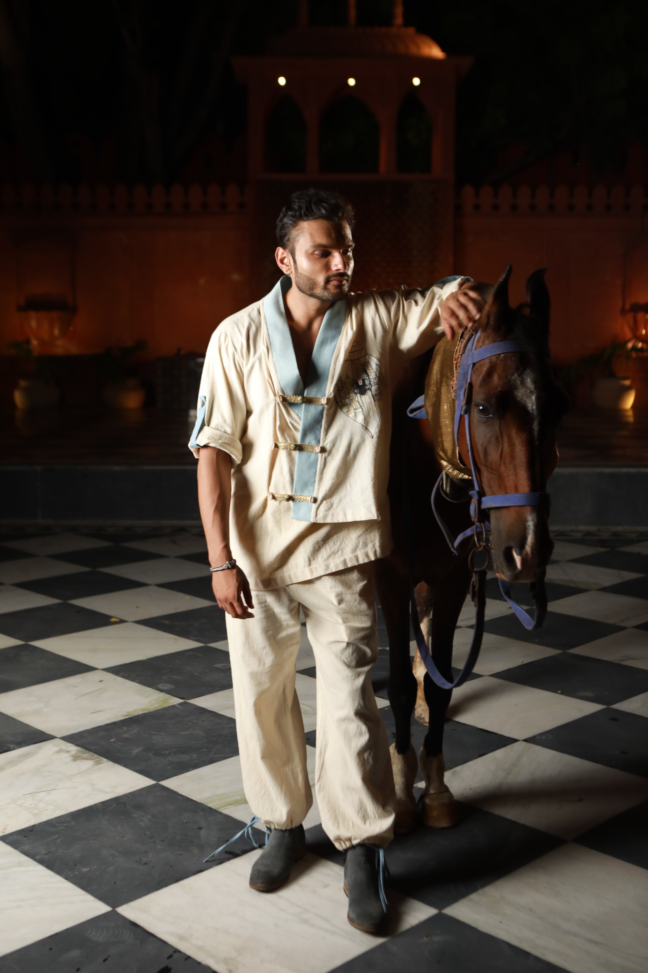 DEVI DRAPE IVORY SHIRT AND PANTS