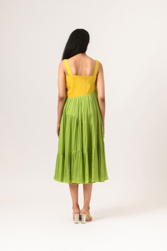 Yellow-Green Asymmetrical Gather Dress