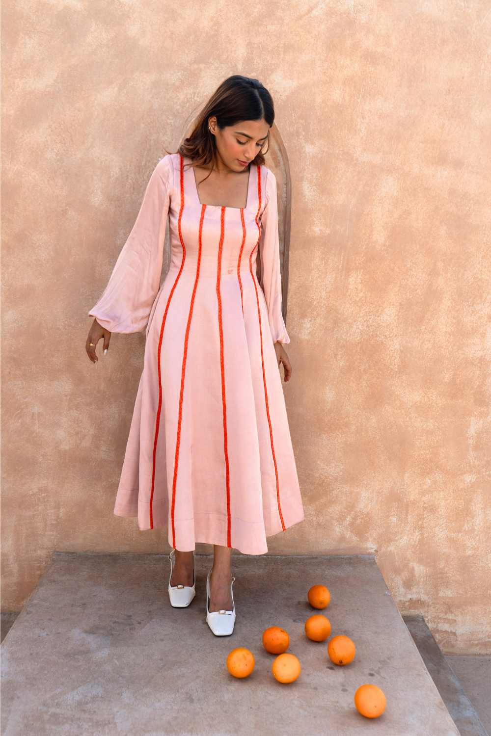 Pink Maxi Dress- Orange Braids