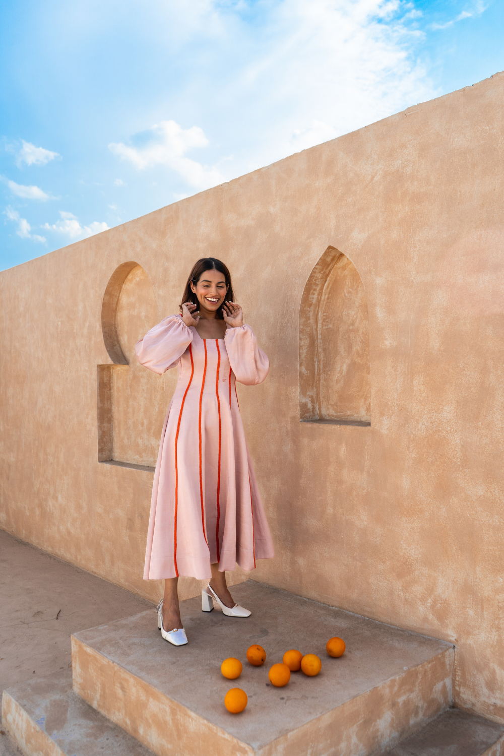 Pink Maxi Dress- Orange Braids