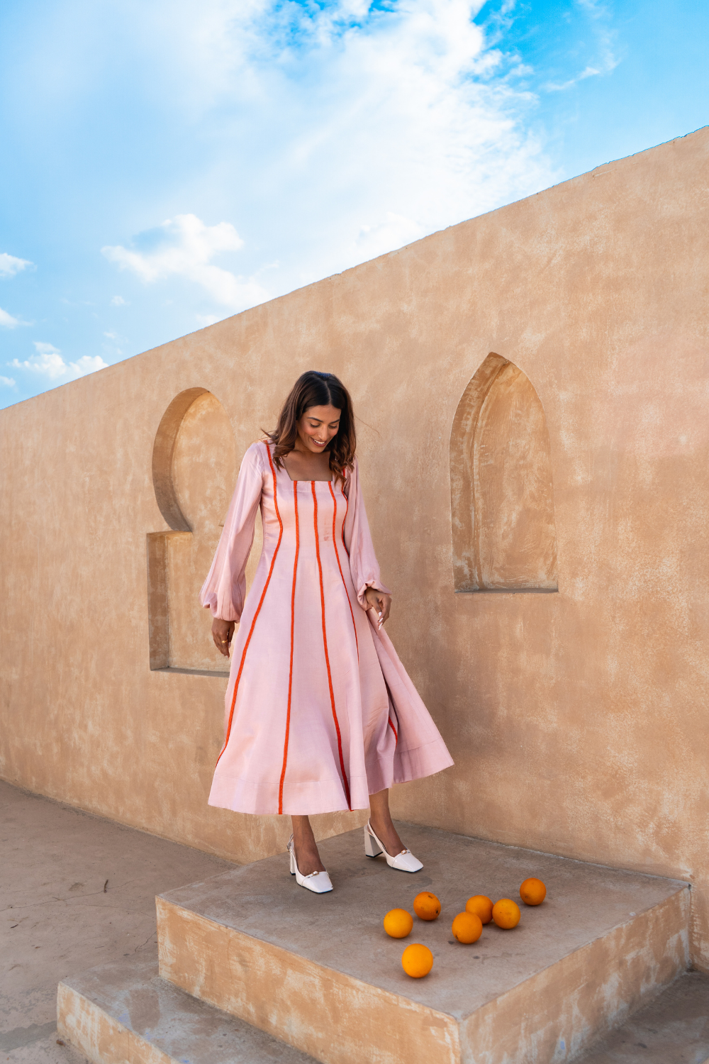 Pink Maxi Dress- Orange Braids