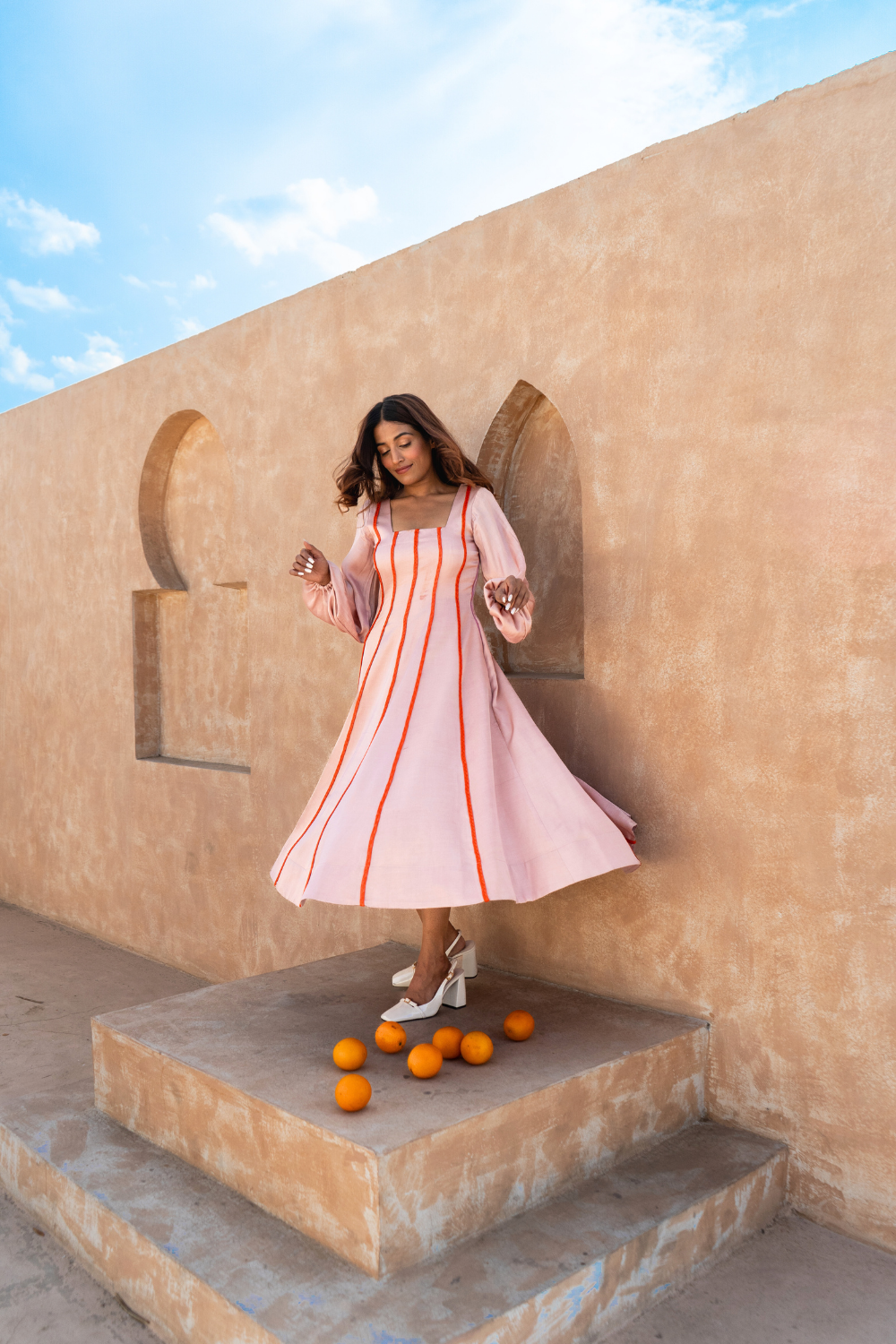 Pink Maxi Dress- Orange Braids