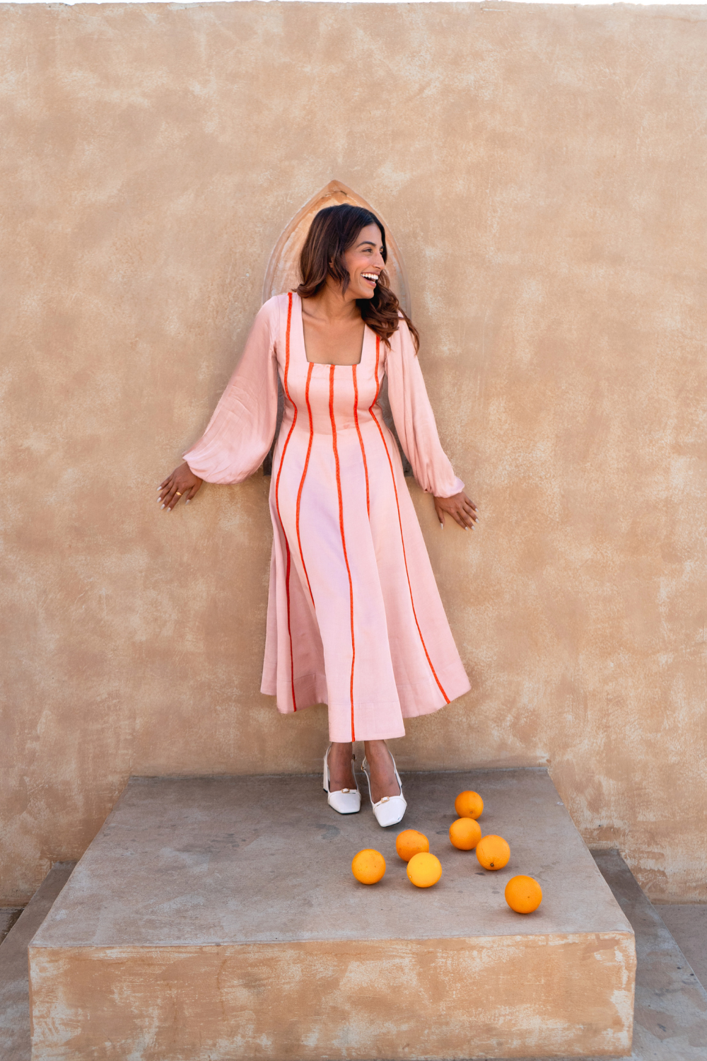 Pink Maxi Dress- Orange Braids