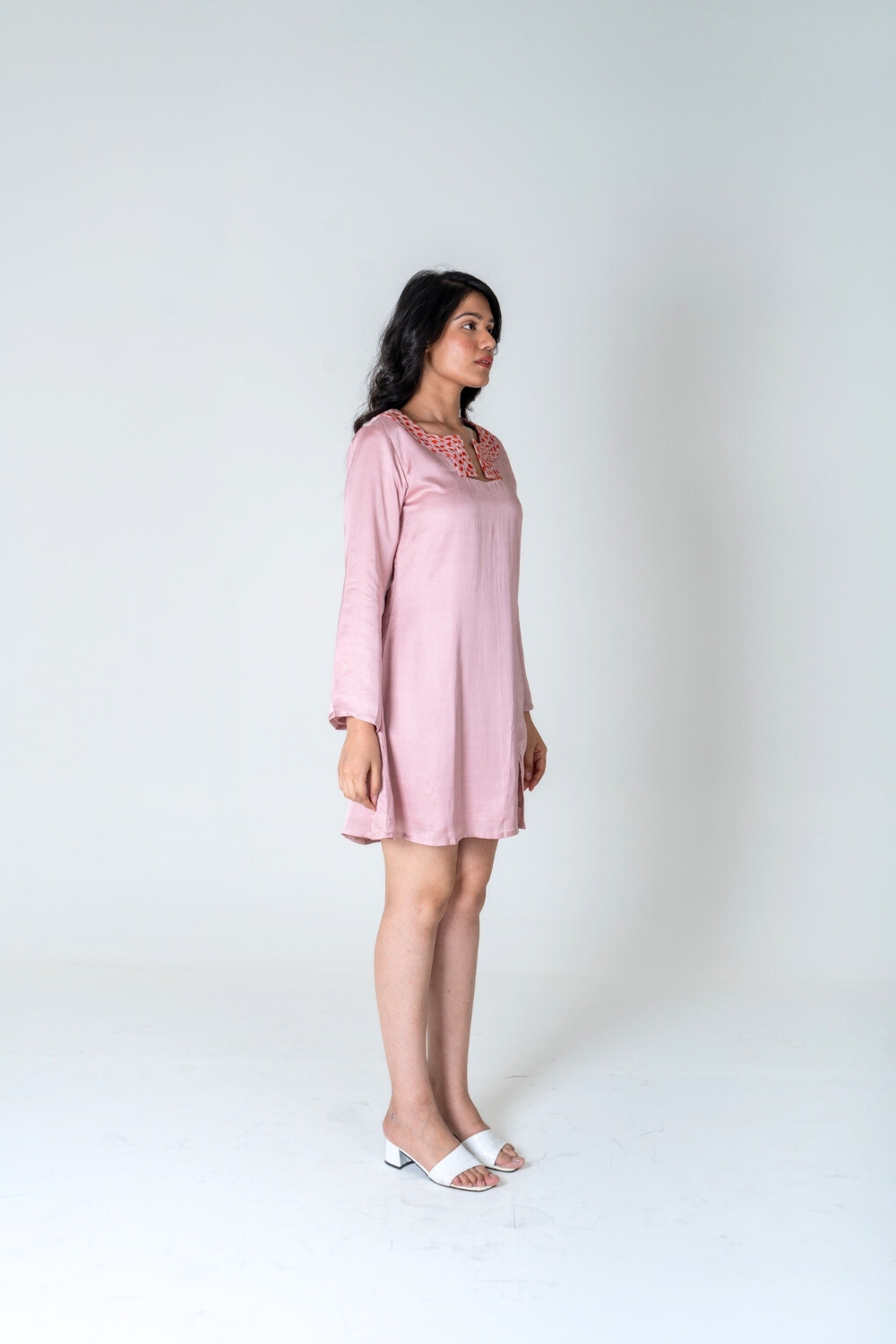 Pink-Orange Braided Collar Short Dress