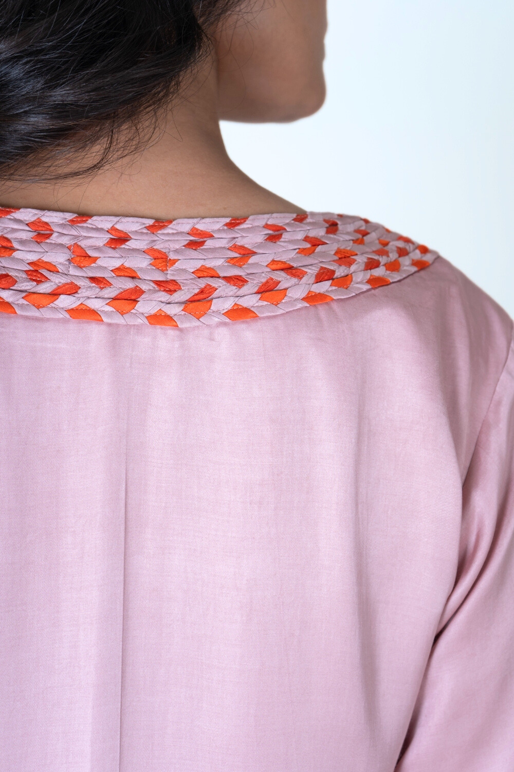 Pink-Orange Braided Collar Short Dress