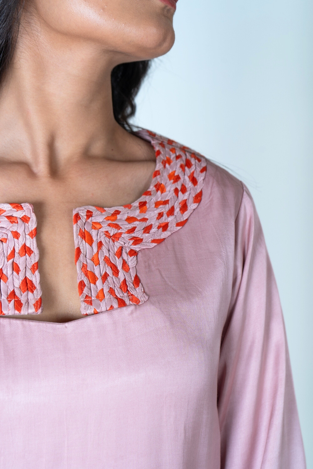 Pink-Orange Braided Collar Short Dress
