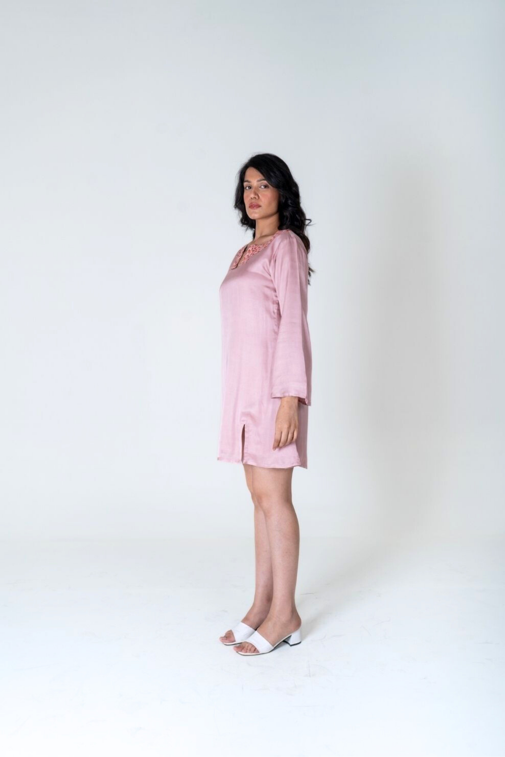 Pink-Orange Braided Collar Short Dress