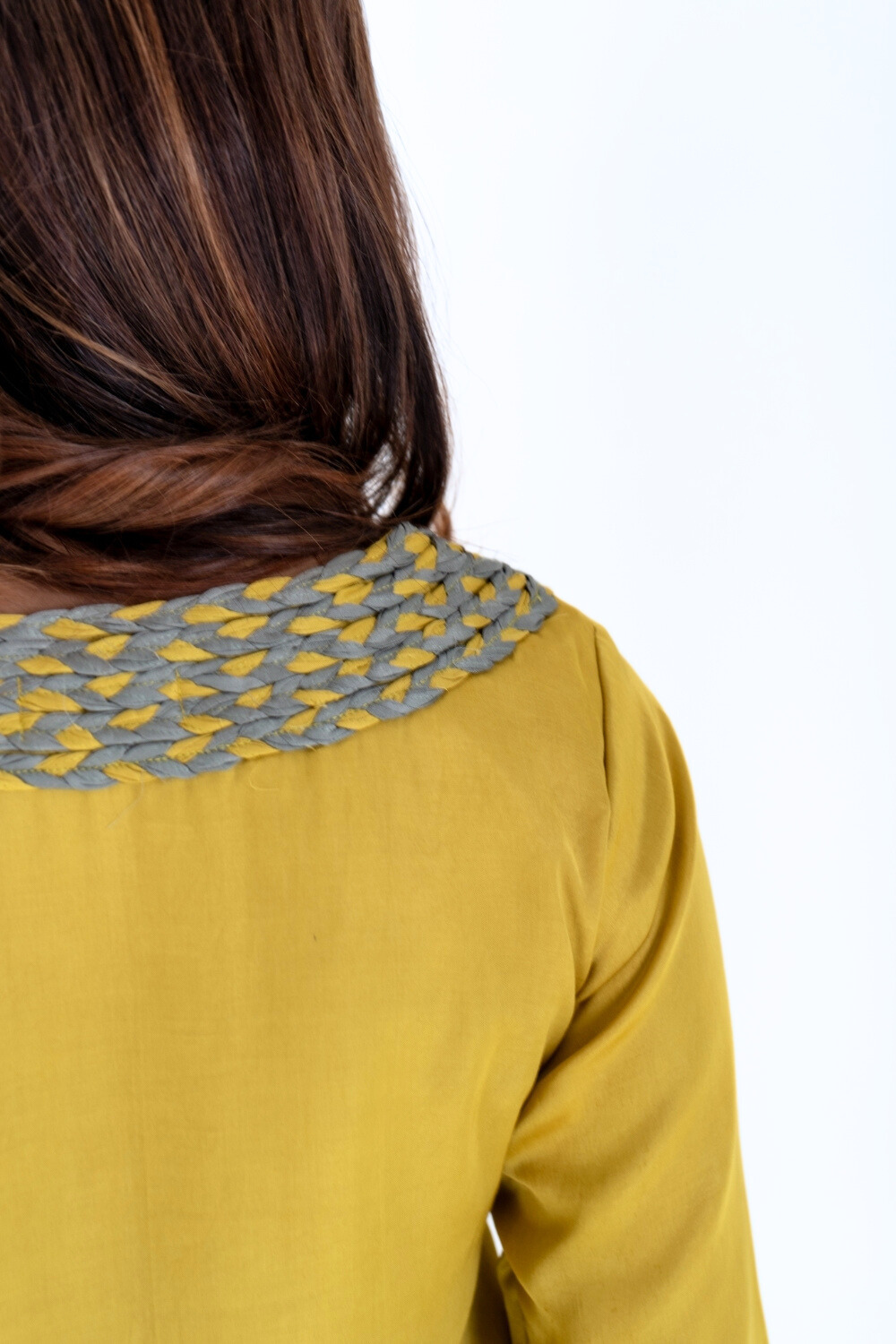 Yellow-Green Braided Collar Short Dress