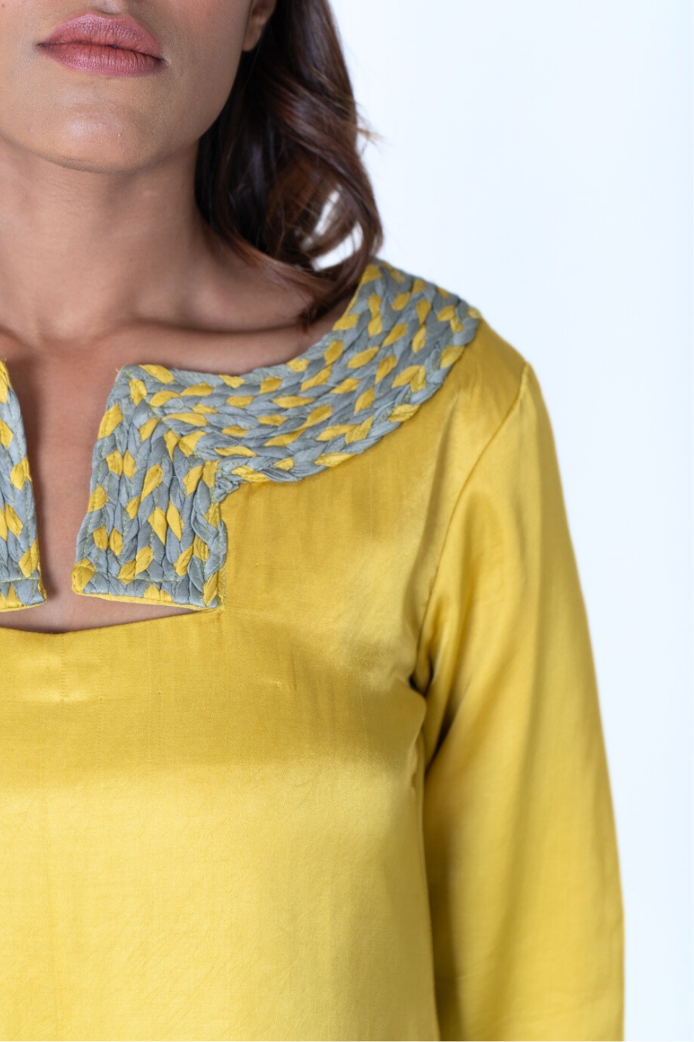 Yellow-Green Braided Collar Short Dress