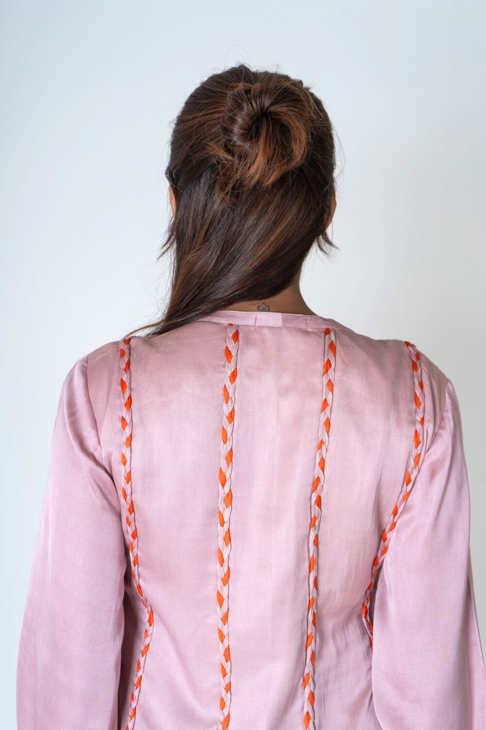Pink-Orange Braided Short Gather Dress