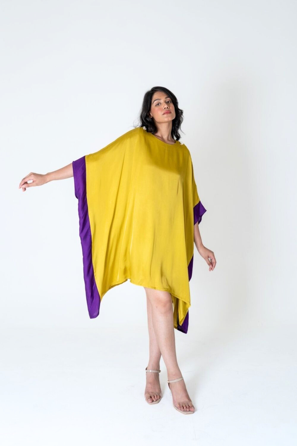 Yellow-Purple Short Kaftan Dress