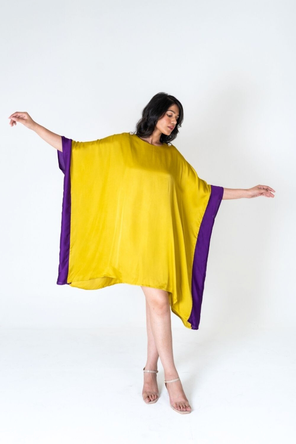 Yellow-Purple Short Kaftan Dress