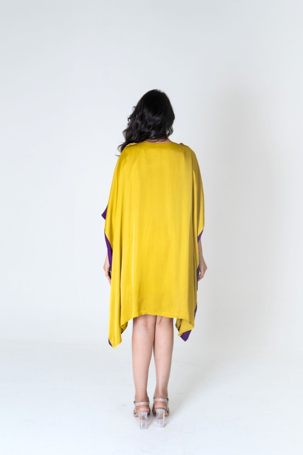 Yellow-Purple Short Kaftan Dress