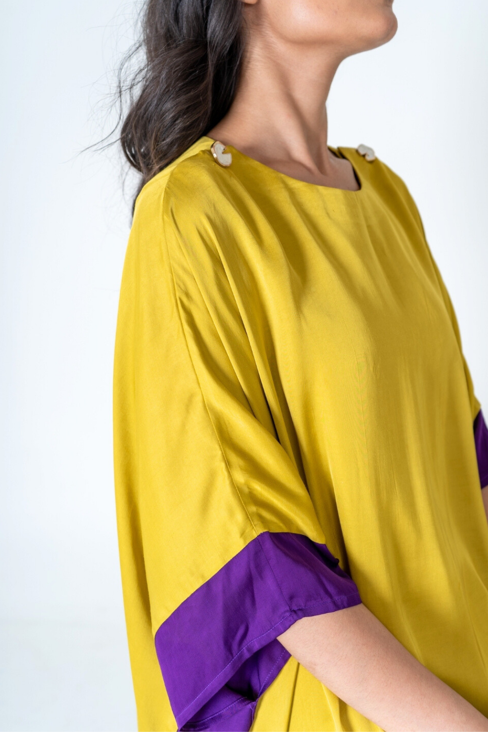 Yellow-Purple Short Kaftan Dress
